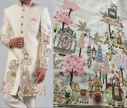 Unstitched Kurta Material in Malai Silk – Minimal and Royal Fabric for Men’s Wear